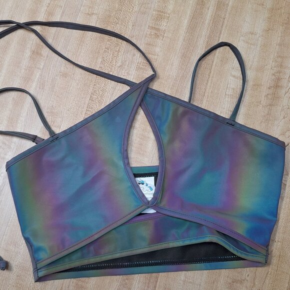 iHeartRaves Tops - iHeartRaves Party Lights Rainbow Reflective Cutout Top